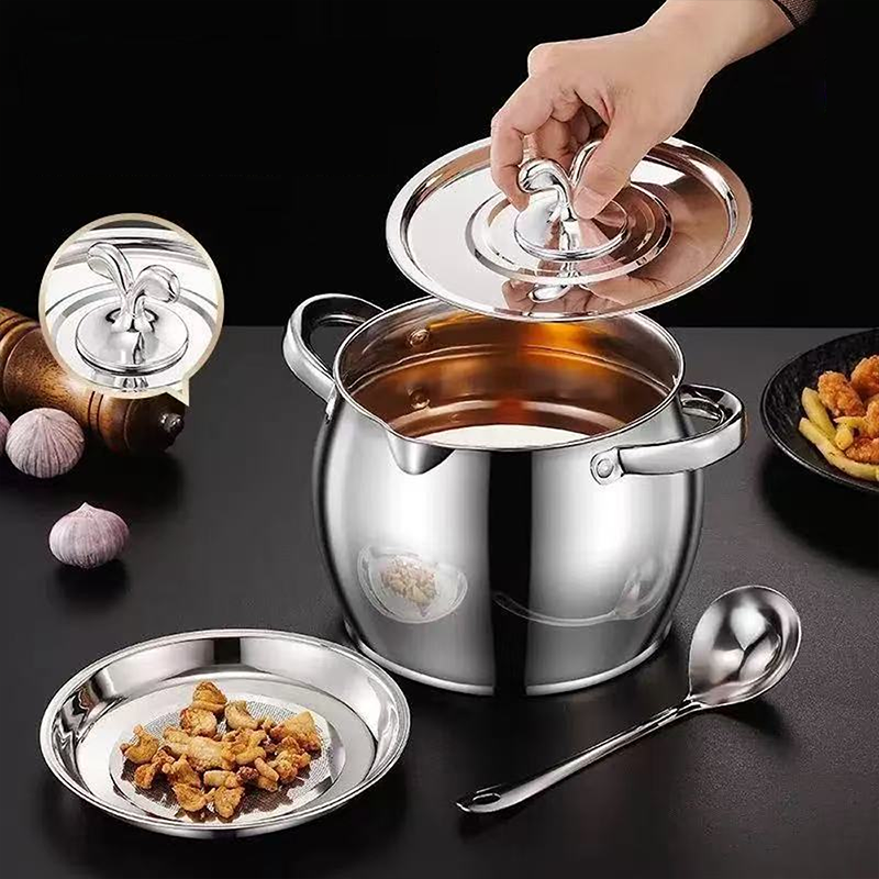 Stainless Steel Lard Container with Lid and Strainer