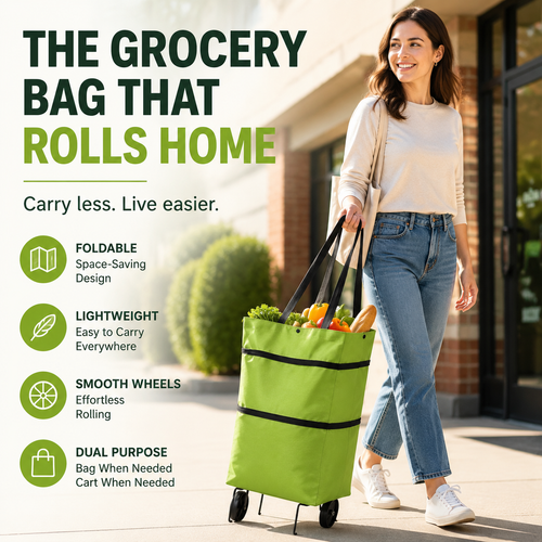 Foldable Grocery Cart Bag – The Rolling Shopping Bag That Saves Your Back