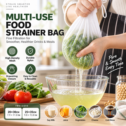 Strainer Bag – High-density mesh, drawstring & reusable. Smooth filtering