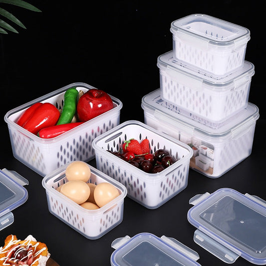Household transparent plastic food storage box-Including drain basket