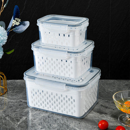 Household transparent plastic food storage box-Including drain basket