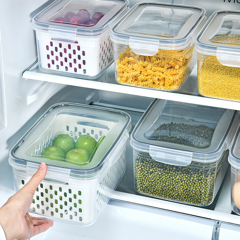 Household transparent plastic food storage box-Including drain basket