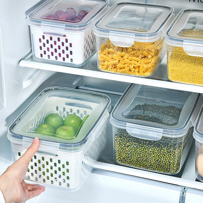 Household transparent plastic food storage box-Including drain basket