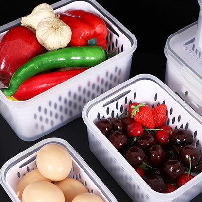 Household transparent plastic food storage box-Including drain basket