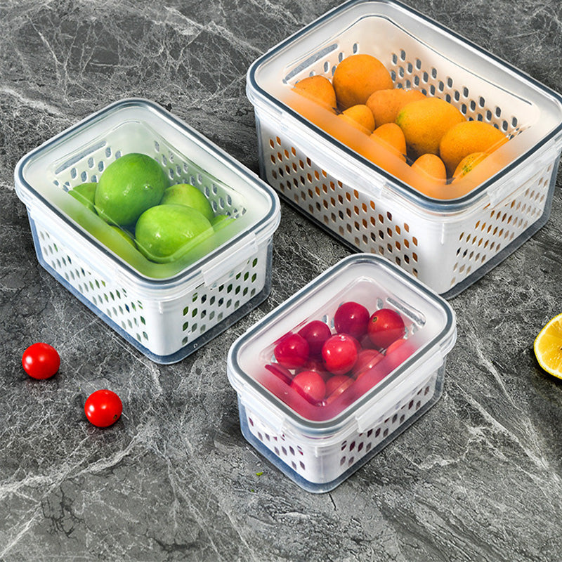 Household transparent plastic food storage box-Including drain basket