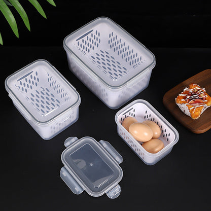 Household transparent plastic food storage box-Including drain basket
