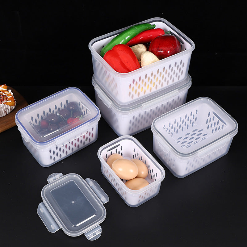 Household transparent plastic food storage box-Including drain basket