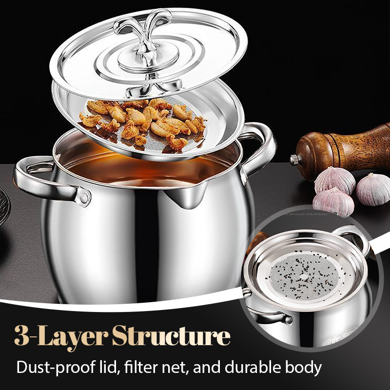 Stainless Steel Lard Container with Lid and Strainer