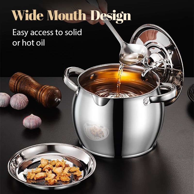 Stainless Steel Lard Container with Lid and Strainer