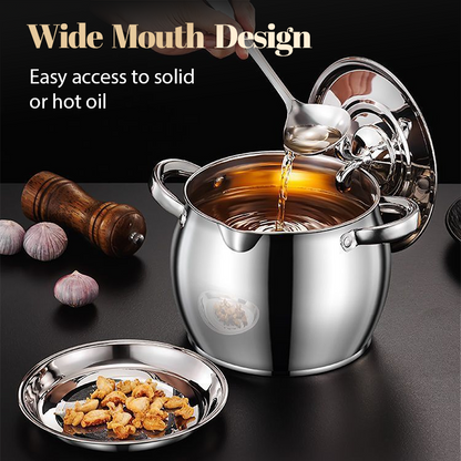 Stainless Steel Lard Container with Lid and Strainer