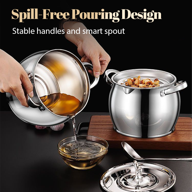 Stainless Steel Lard Container with Lid and Strainer