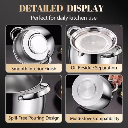 Stainless Steel Lard Container with Lid and Strainer