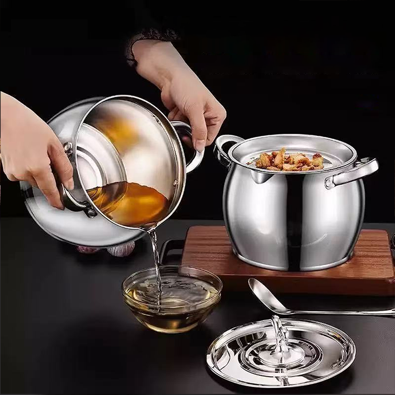 Stainless Steel Lard Container with Lid and Strainer