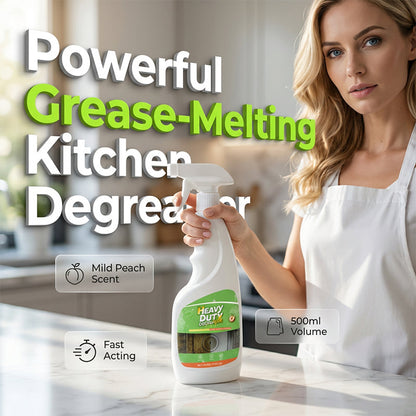 Heavy-Duty Kitchen Degreaser Spray – Fast-Acting Grease Melter, for Range Hoods & Refreshing Peach Aroma – One Spray, Spotless Kitchen