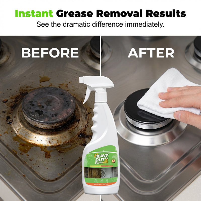 Heavy-Duty Kitchen Degreaser Spray – Fast-Acting Grease Melter, for Range Hoods & Refreshing Peach Aroma – One Spray, Spotless Kitchen