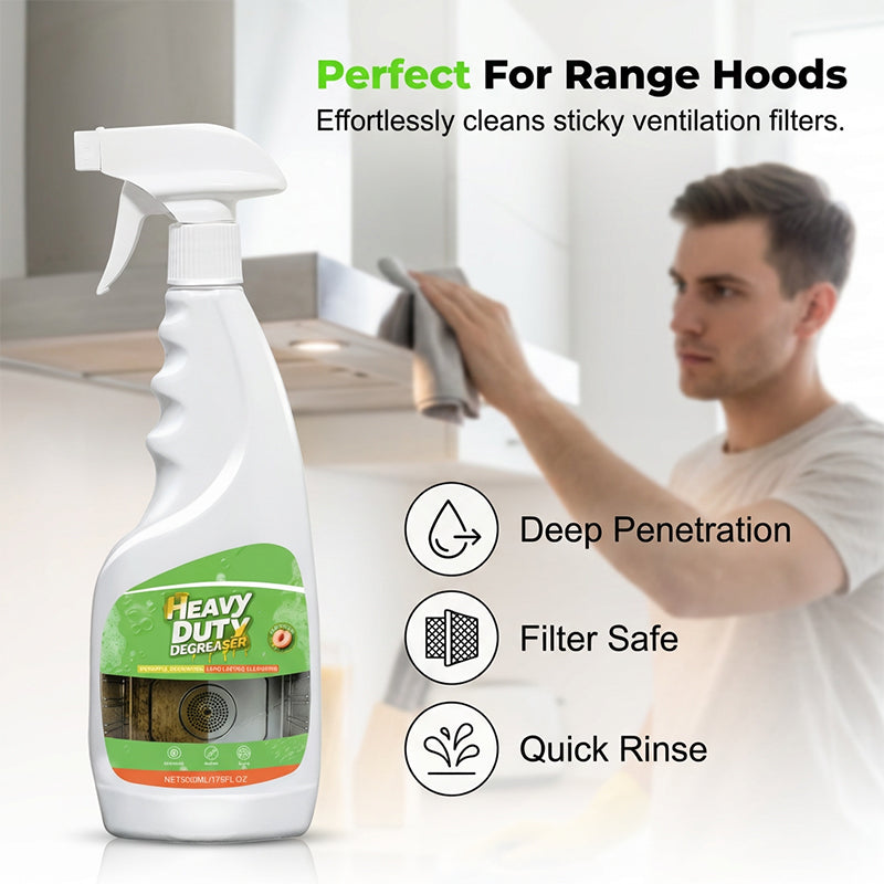 Heavy-Duty Kitchen Degreaser Spray – Fast-Acting Grease Melter, for Range Hoods & Refreshing Peach Aroma – One Spray, Spotless Kitchen