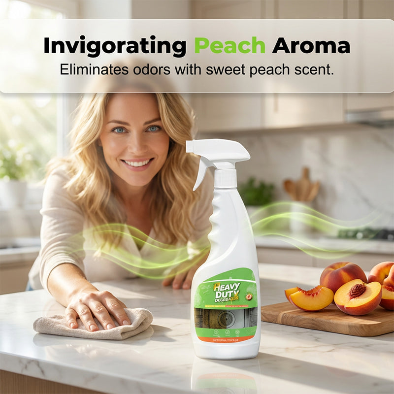 Heavy-Duty Kitchen Degreaser Spray – Fast-Acting Grease Melter, for Range Hoods & Refreshing Peach Aroma – One Spray, Spotless Kitchen