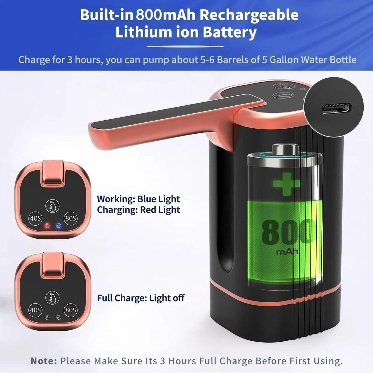 Foldable Electric Water Pump Dispenser – Portable USB Water Transfer Pump, Universal Fit for 2-5 Gallon Jugs, Camping & Home Water Dispensing