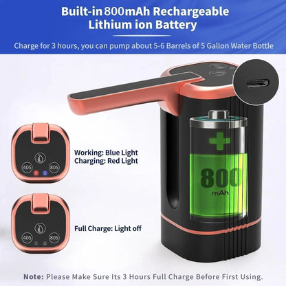 Foldable Electric Water Pump Dispenser – Portable USB Water Transfer Pump, Universal Fit for 2-5 Gallon Jugs, Camping & Home Water Dispensing