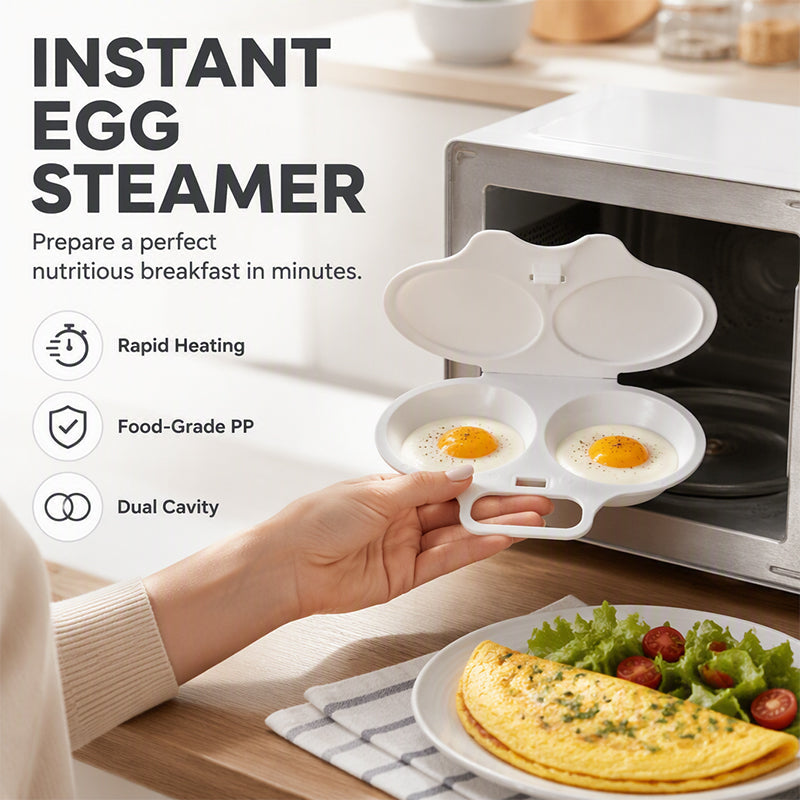 Poached Eggs in 2 Mins – No Oil, No Explosion. Microwave Egg Cooker with Splash-Proof Lid.