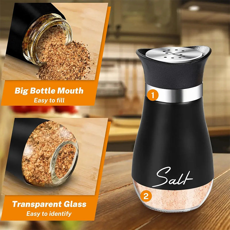 Penguin Design Salt and Pepper Shaker Set, Transparent Glass Bottom Seasoning Dispenser, Large‑Mouth Refillable Spice Container for Kitchen Countertop