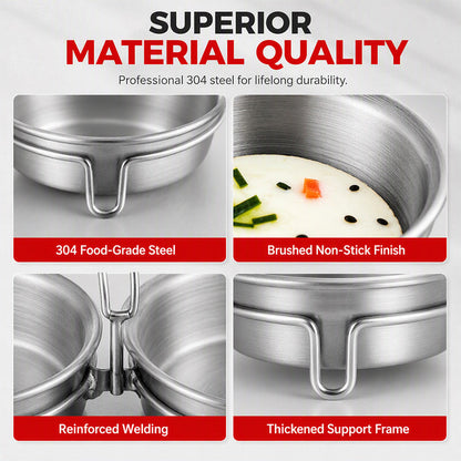3-in-1 Stainless Steel Egg Poacher – Poach, Steam, Bake – 304 Steel, Non-Stick Release, One Pan, Endless Breakfasts