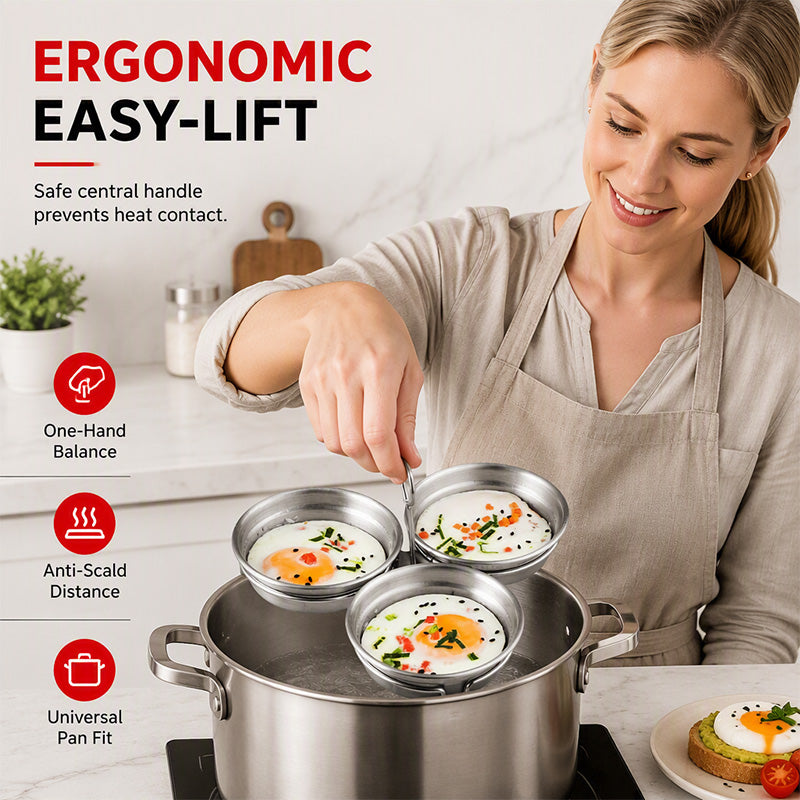 3-in-1 Stainless Steel Egg Poacher – Poach, Steam, Bake – 304 Steel, Non-Stick Release, One Pan, Endless Breakfasts