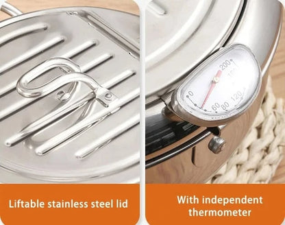 201 Stainless Steel Tempura Fryer Pot – Thermometer, Drain Rack, Deep‑Body