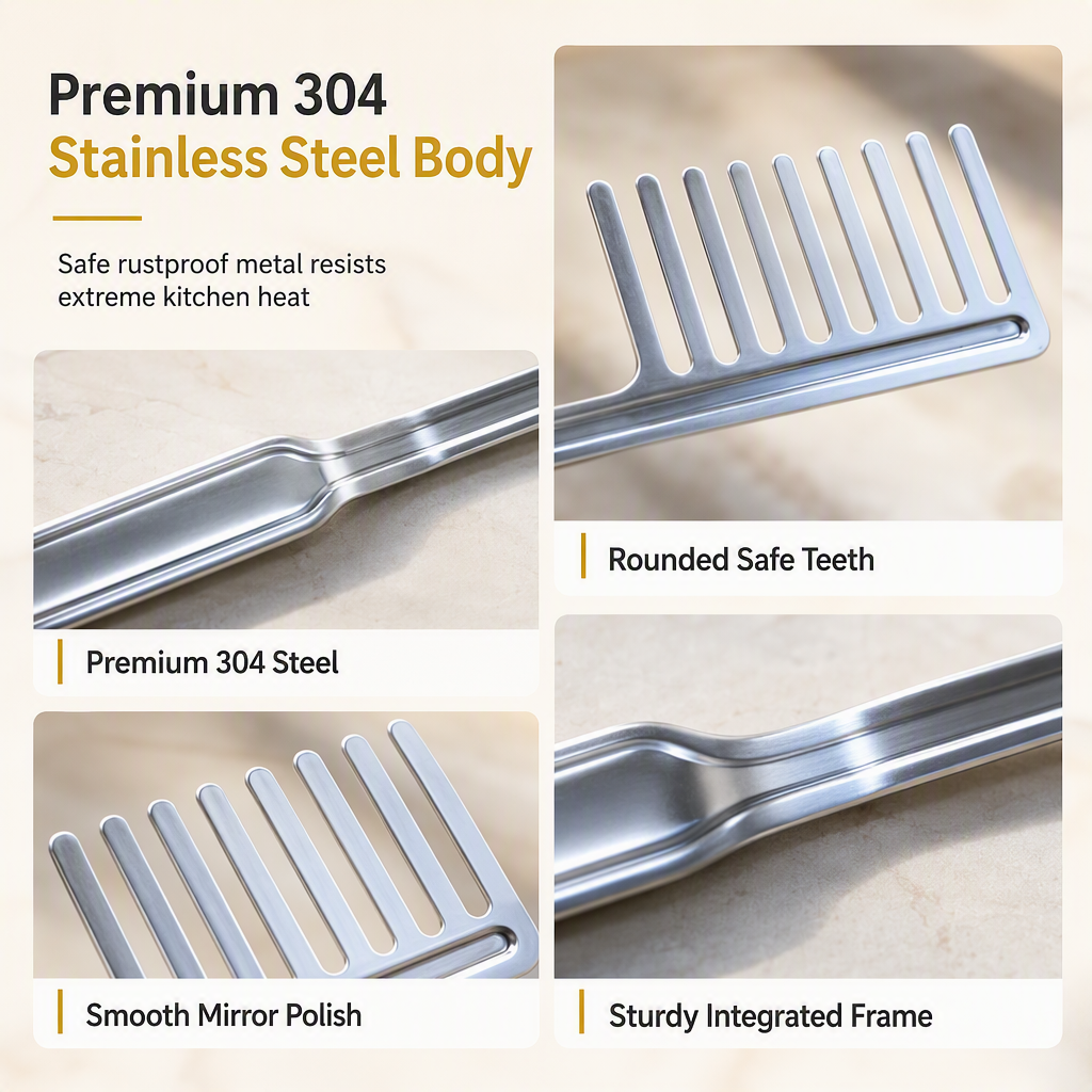 Multifunctional 304 Stainless Steel Pasta Tong and Noodle Server with Thickened Non Slip Design for Home Kitchen