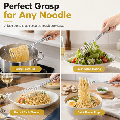 Multifunctional 304 Stainless Steel Pasta Tong and Noodle Server with Thickened Non Slip Design for Home Kitchen