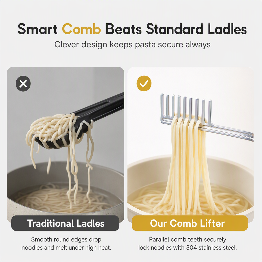 Multifunctional 304 Stainless Steel Pasta Tong and Noodle Server with Thickened Non Slip Design for Home Kitchen