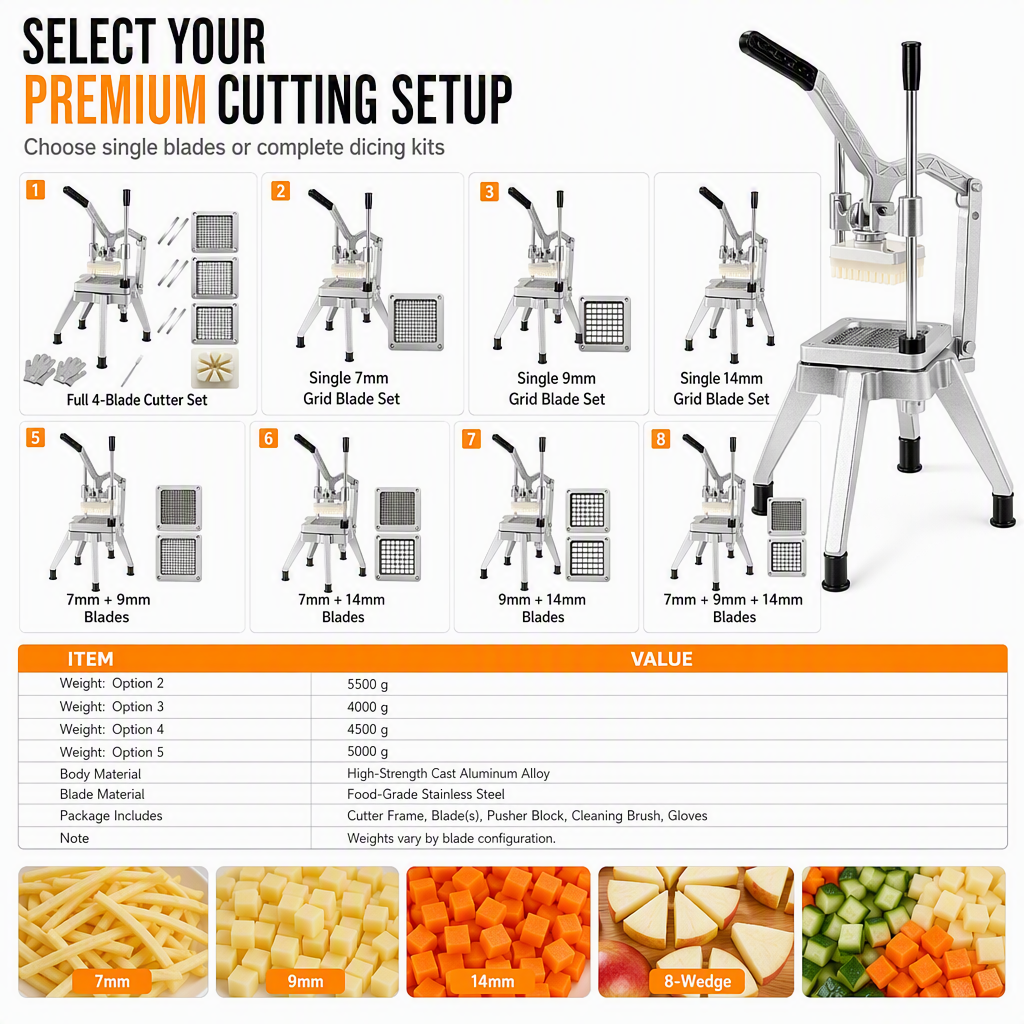Vertical Vegetable Dicer – 4 sharp blades & heavy‑duty lever