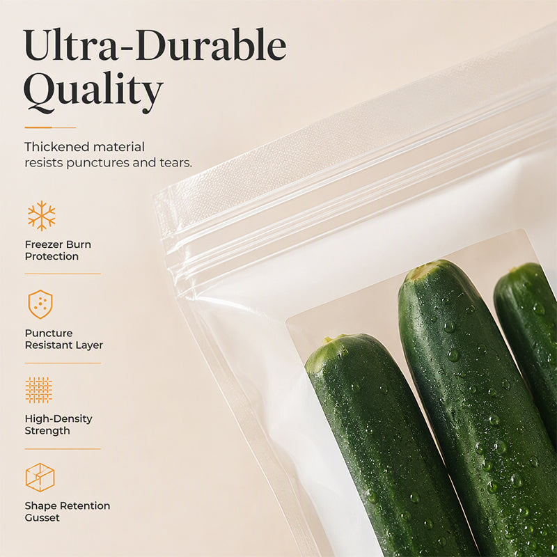 Transparent Food-Grade Double-Seal Bags – Leakproof, Fresh-Keeping, Sturdy