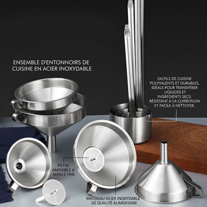 Stainless Steel Filter Funnel – Removable Fine Mesh Filter, Wide Opening & Smooth Fast Flow – Food-Grade Kitchen & Lab Essential in 5 Sizes