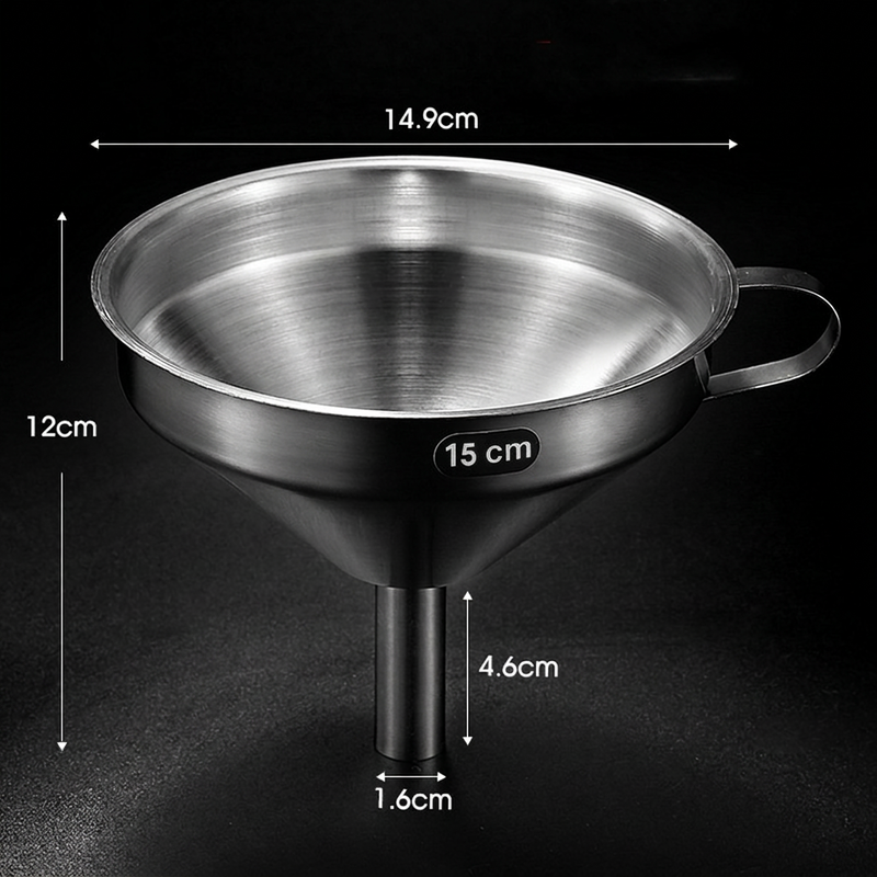 Stainless Steel Filter Funnel – Removable Fine Mesh Filter, Wide Opening & Smooth Fast Flow – Food-Grade Kitchen & Lab Essential in 5 Sizes