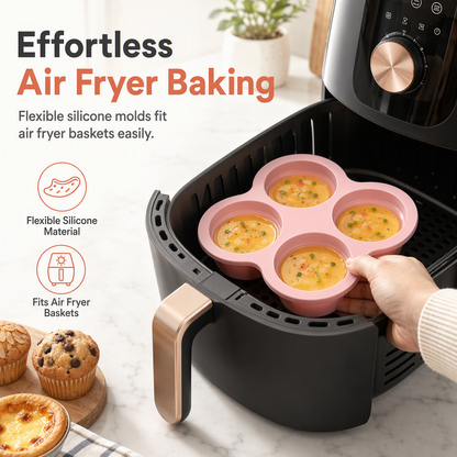 4-Cavity 4-Inch Silicone Cake Mold – Instant Out Release, Heat-Resistant Flexible Design & One-Piece Durable Build – for Rainbow Cake, Pizza & Air Fryer Baking