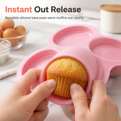 4-Cavity 4-Inch Silicone Cake Mold – Instant Out Release, Heat-Resistant Flexible Design & One-Piece Durable Build – for Rainbow Cake, Pizza & Air Fryer Baking