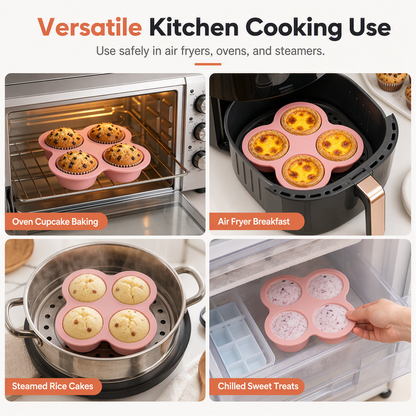 4-Cavity 4-Inch Silicone Cake Mold – Instant Out Release, Heat-Resistant Flexible Design & One-Piece Durable Build – for Rainbow Cake, Pizza & Air Fryer Baking