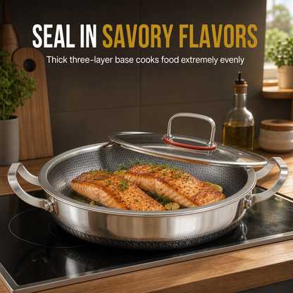 Thickened Stainless Steel Nonstick Stir Fry Pan with Lid Flat Bottom Cooking Wok with Dual Handles