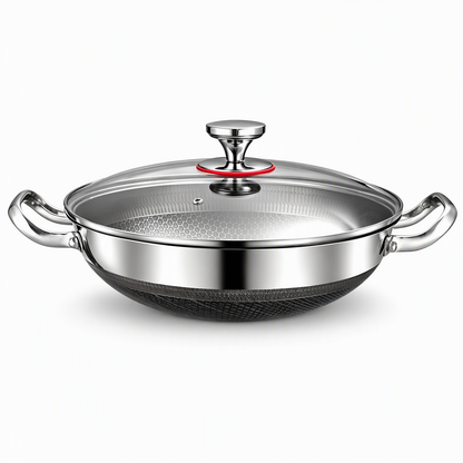 Thickened Stainless Steel Nonstick Stir Fry Pan with Lid Flat Bottom Cooking Wok with Dual Handles