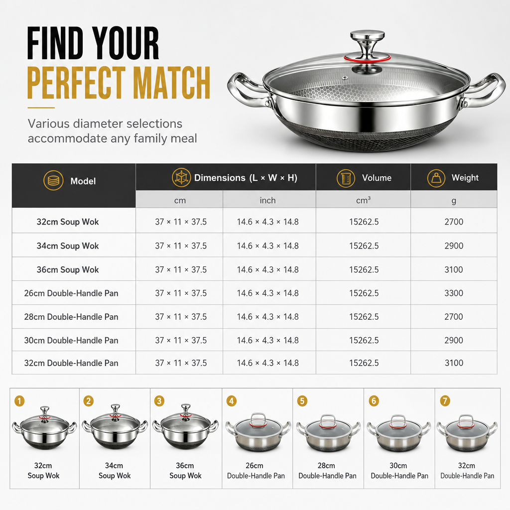 Thickened Stainless Steel Nonstick Stir Fry Pan with Lid Flat Bottom Cooking Wok with Dual Handles