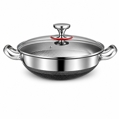 Thickened Stainless Steel Nonstick Stir Fry Pan with Lid Flat Bottom Cooking Wok with Dual Handles