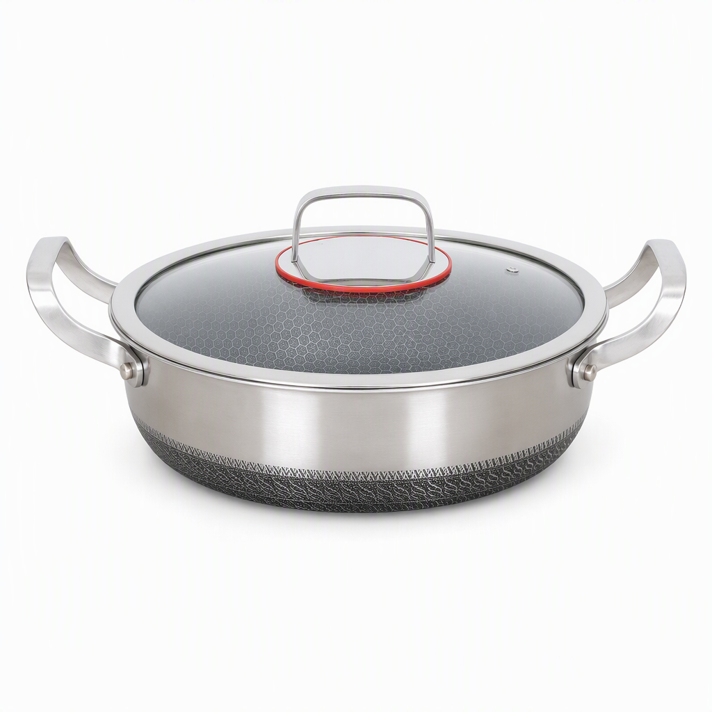 Thickened Stainless Steel Nonstick Stir Fry Pan with Lid Flat Bottom Cooking Wok with Dual Handles