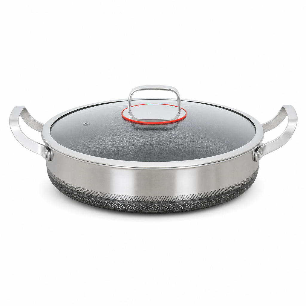 Thickened Stainless Steel Nonstick Stir Fry Pan with Lid Flat Bottom Cooking Wok with Dual Handles