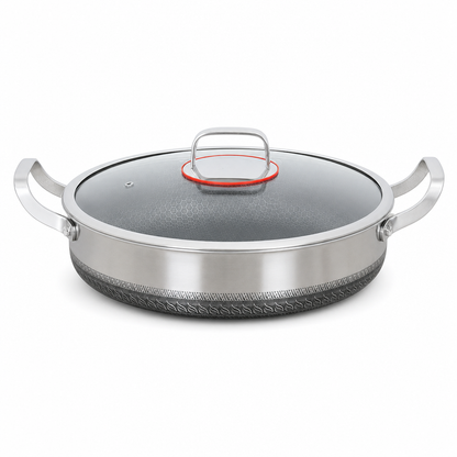 Thickened Stainless Steel Nonstick Stir Fry Pan with Lid Flat Bottom Cooking Wok with Dual Handles
