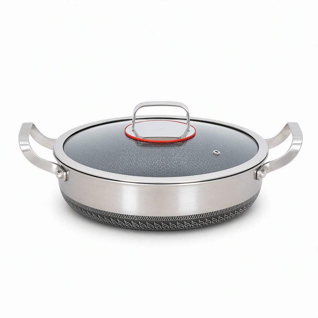 Thickened Stainless Steel Nonstick Stir Fry Pan with Lid Flat Bottom Cooking Wok with Dual Handles