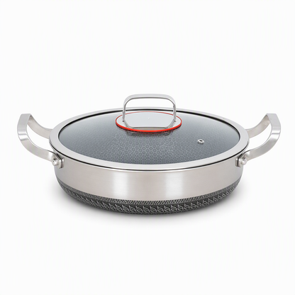 Thickened Stainless Steel Nonstick Stir Fry Pan with Lid Flat Bottom Cooking Wok with Dual Handles