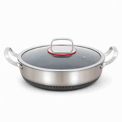 Thickened Stainless Steel Nonstick Stir Fry Pan with Lid Flat Bottom Cooking Wok with Dual Handles